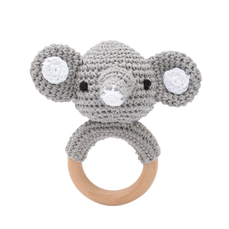 Sonaja/Mordedora de animalitos y frutas tejidos a Crochet | Anillo de Madera Natural o Silicona