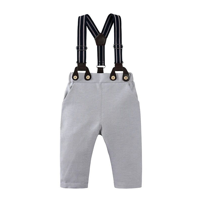 Conjunto Formal para Bebé Niño: Mameluco, Pantalón de tirantes y Gorro (0M-3T)