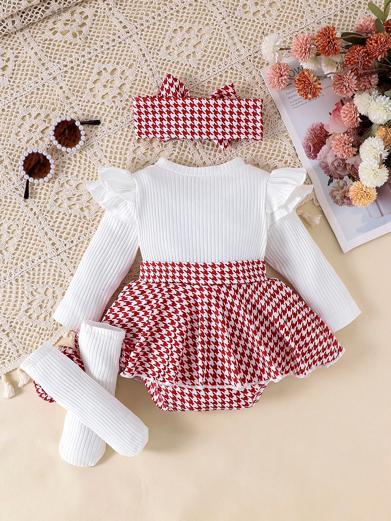 Conjunto Falda de Cuadros y Diadema: Estilo y Dulzura (0-18M)