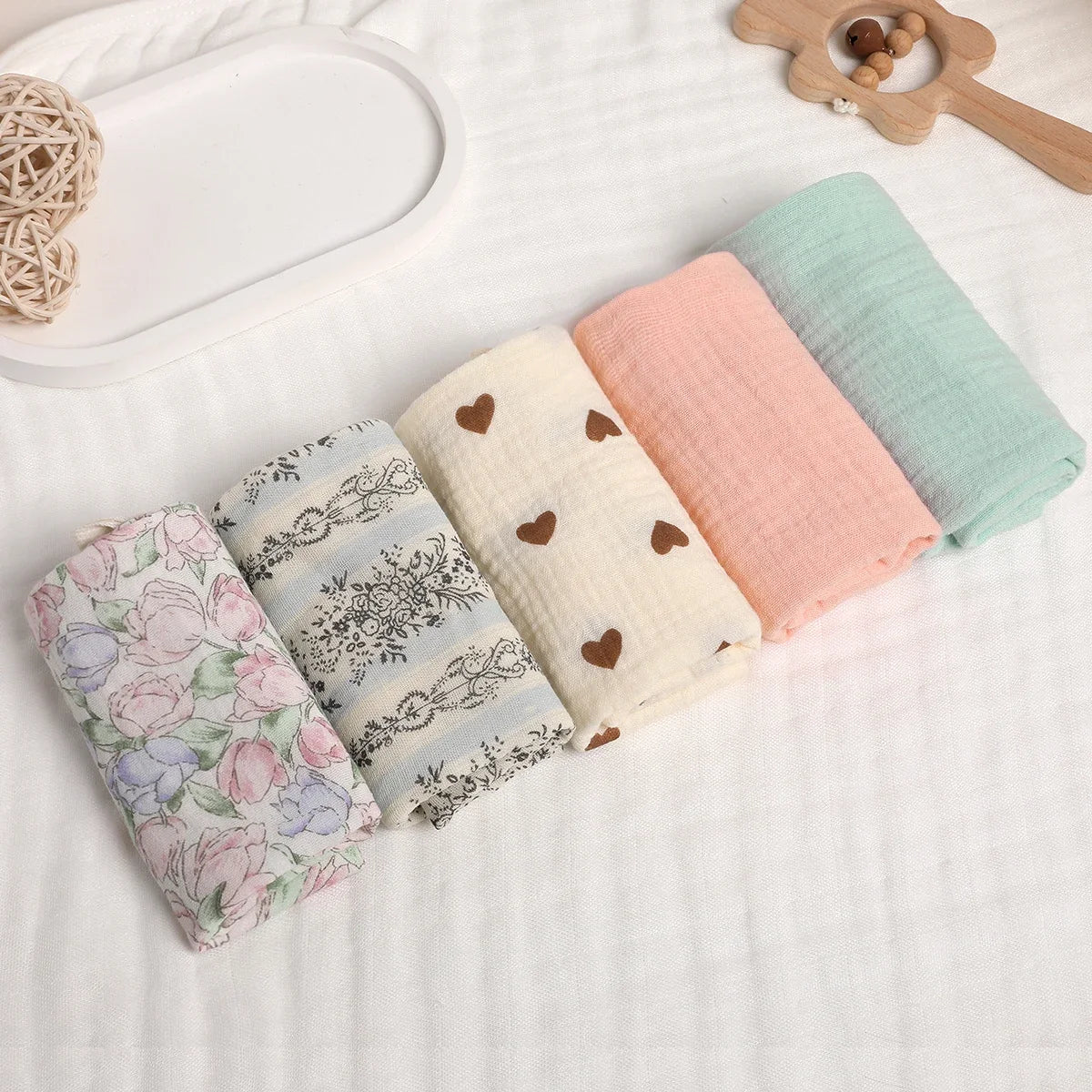 Set de 5 Toallas de Gasa de Algodón: Súper Suaves y Absorbentes (6 Capas)