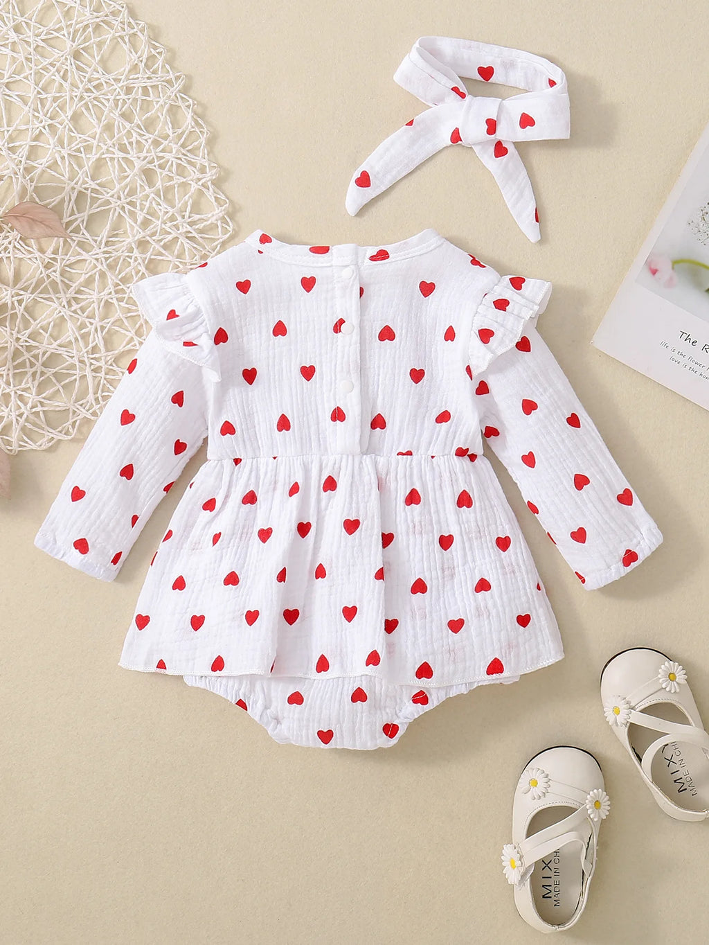 Vestido de Cuello Redondo con Corazones | Ocasiones Especiales y San Valentín (0-24M)