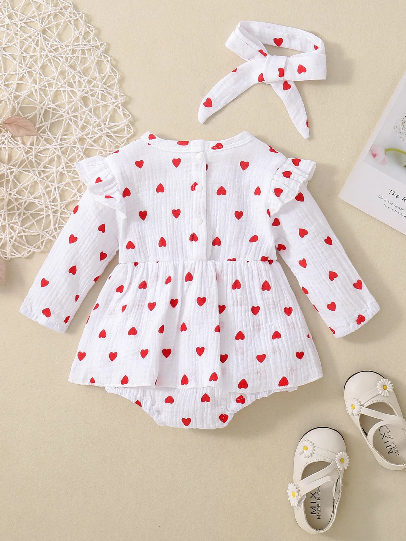 Vestido de Cuello Redondo con Corazones | Ocasiones Especiales y San Valentín (0-24M)