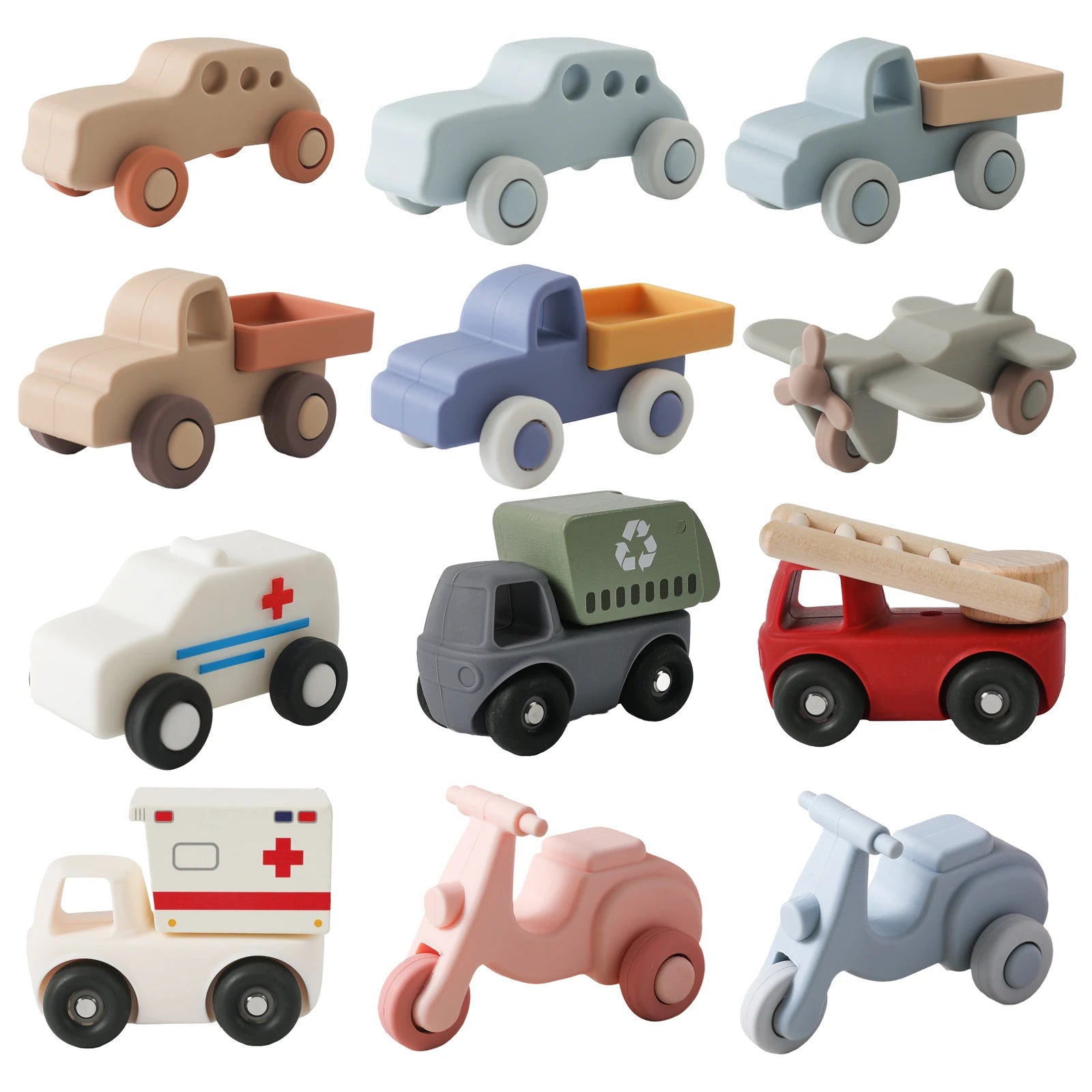 Coche de Juguete Montessori de Silicona | 2-en-1 Mordedera y Juguete Educativo