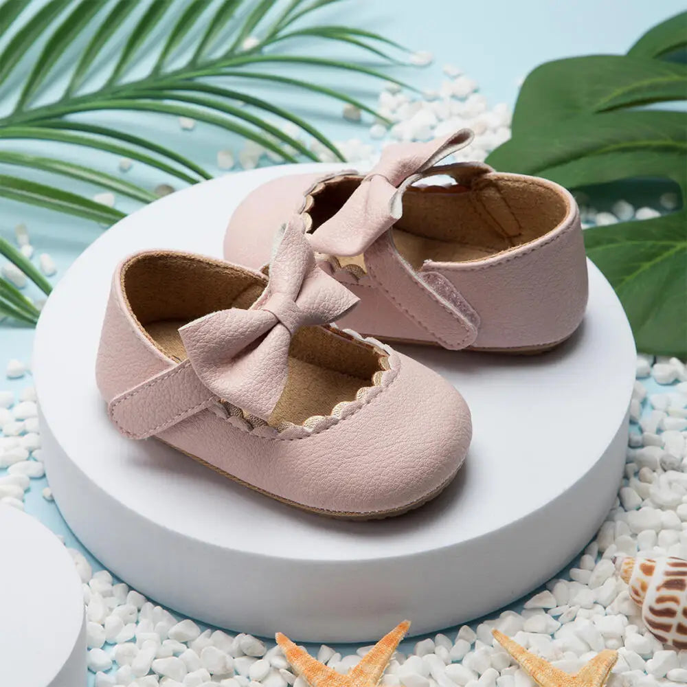 Zapatos Retro de Princesa con Moño - Suela Suave Antideslizante (0-18M)