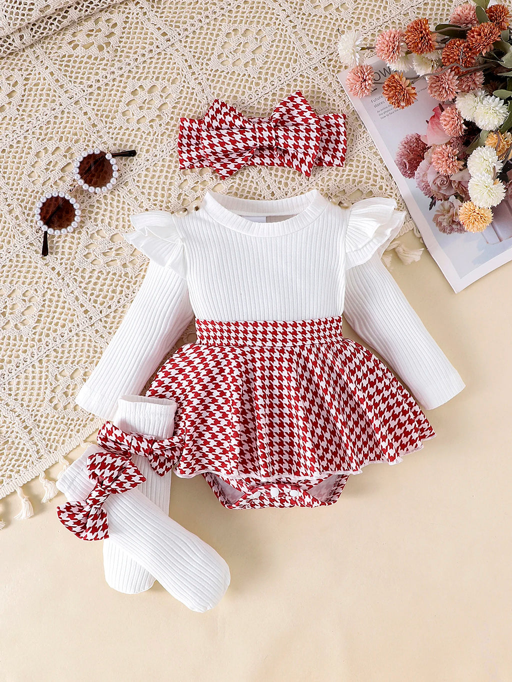 Conjunto Falda de Cuadros y Diadema: Estilo y Dulzura (0-18M)