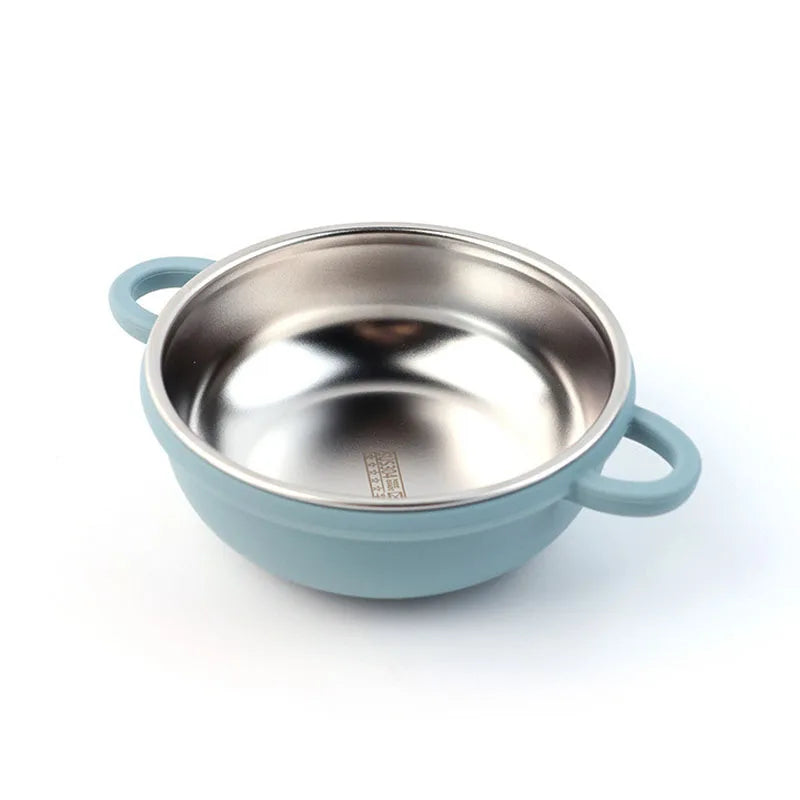 Tazón de Alimentación Dual | Acero Inoxidable Interior con Ventosa de Silicona Antideslizante