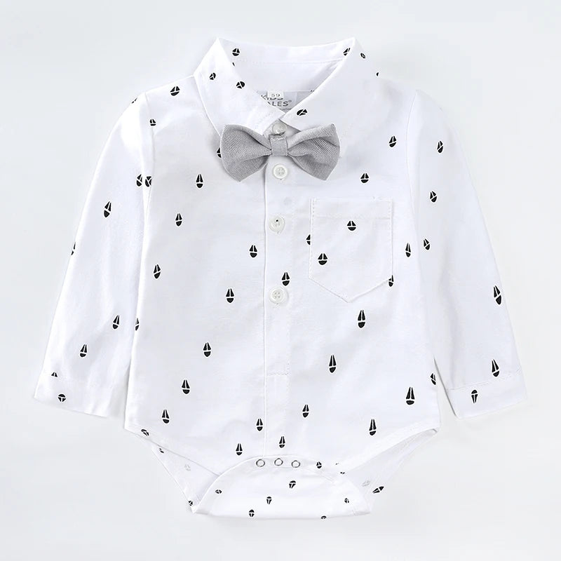 Conjunto Formal para Bebé Niño: Mameluco, Pantalón de tirantes y Gorro (0M-3T)