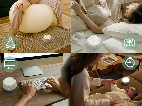 Máquina de Ruido Blanco para Bebé Momcozy | Portátil, 20 Sonidos para Dormir y Luz Nocturna Táctil