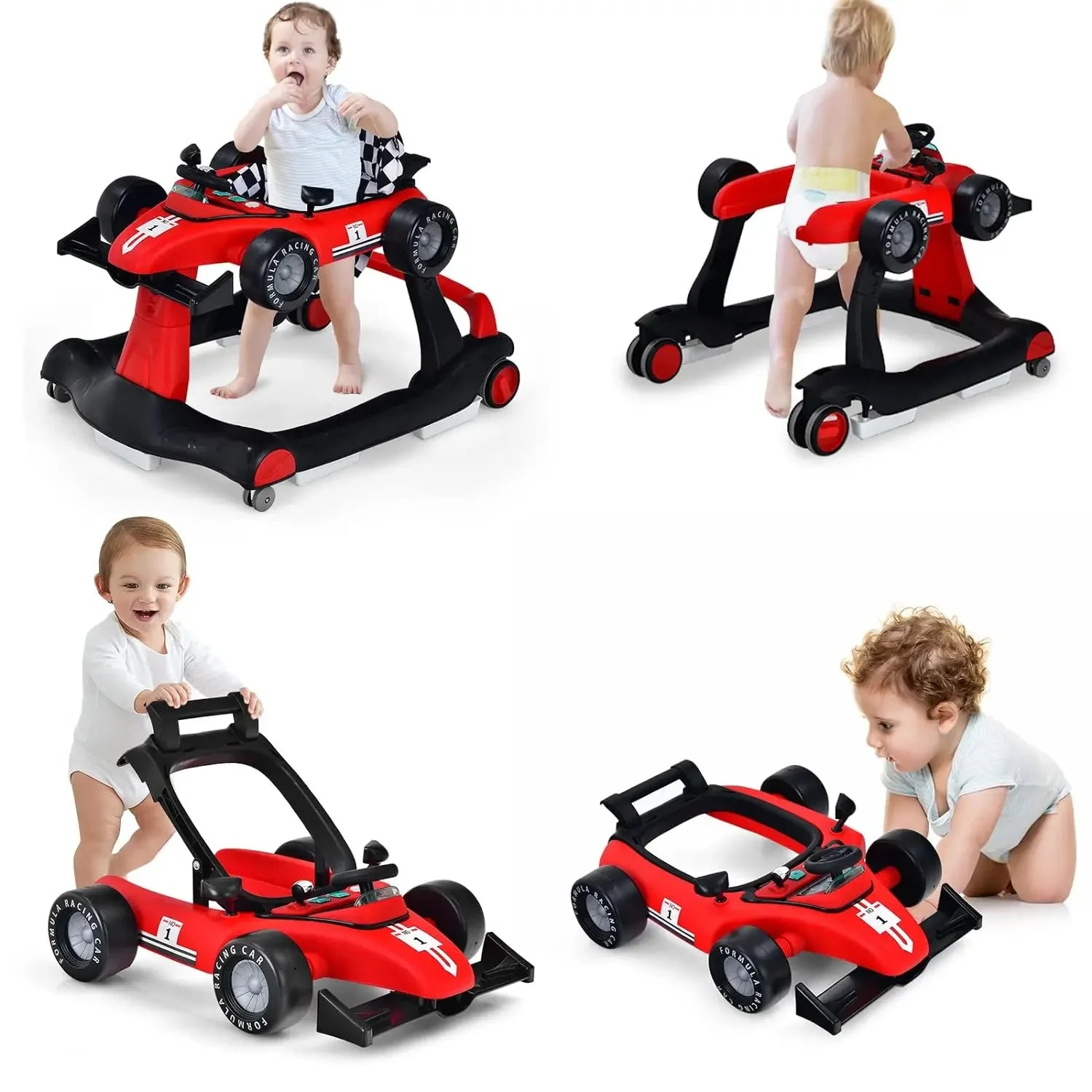 Andador de Bebé Premium 4 en 1 "Fórmula Racing": Evolutivo, Musical y Plegable