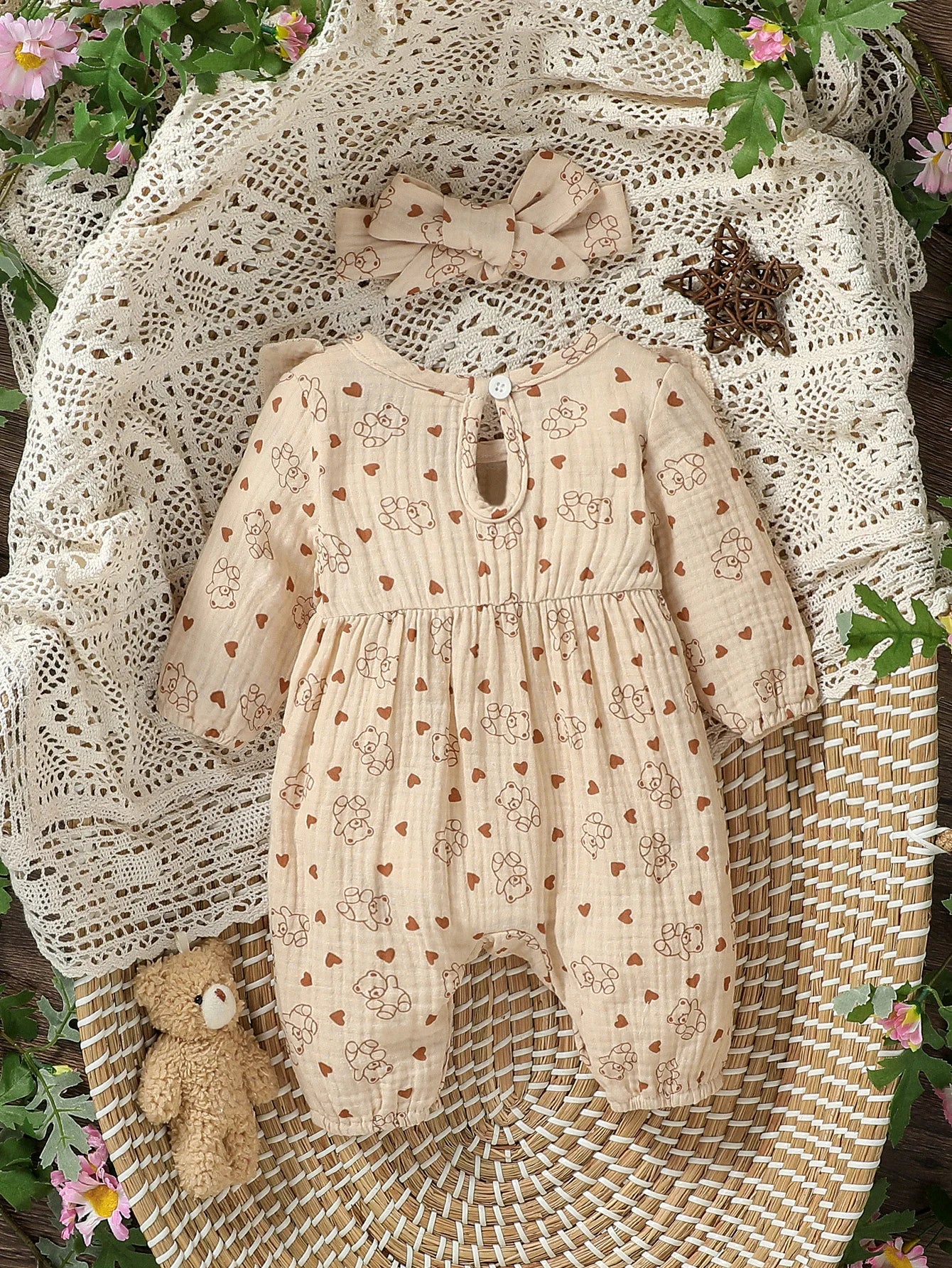 Mameluco Floral con Diadema (0-6M)