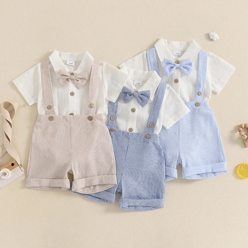 Conjunto Formal para Bebé : Mameluco, Pantalón Corto y Corbatín (0-18M)
