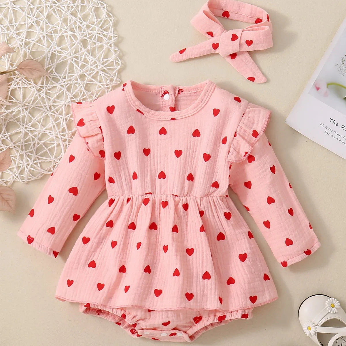 Vestido de Cuello Redondo con Corazones | Ocasiones Especiales y San Valentín (0-24M)