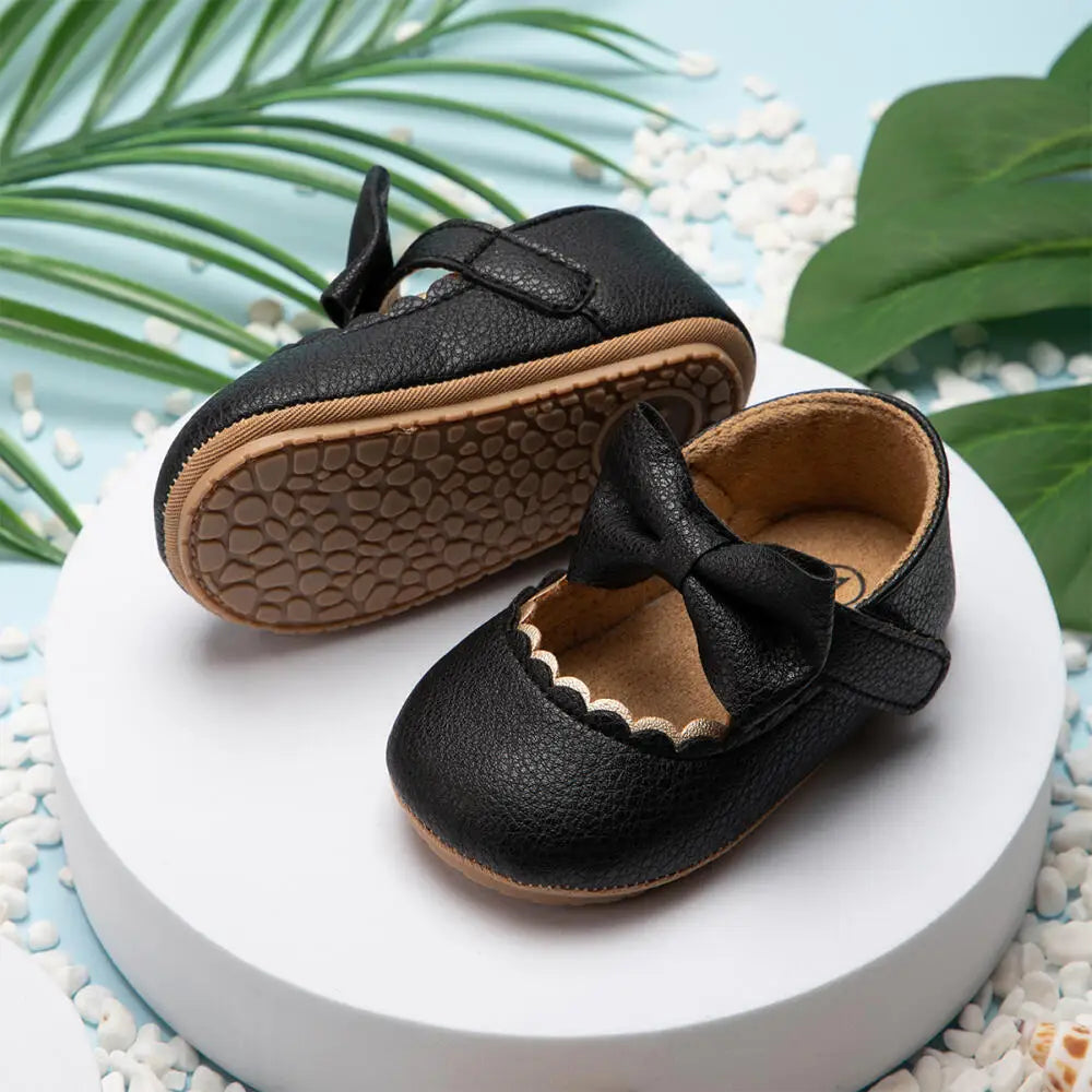 Zapatos Retro de Princesa con Moño - Suela Suave Antideslizante (0-18M)