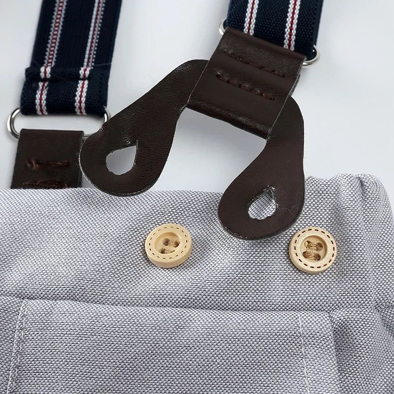 Conjunto Formal para Bebé Niño: Mameluco, Pantalón de tirantes y Gorro (0M-3T)