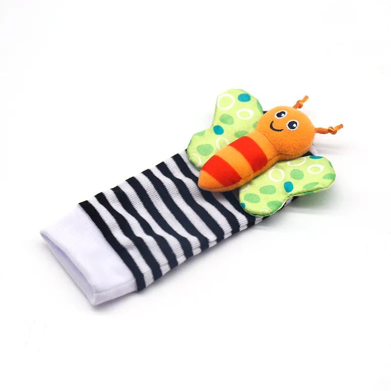 Kit de 4 Juguetes Sonajeros de Muñeca y Calcetín - Estimulación y Diversión de 0 a 12 Meses