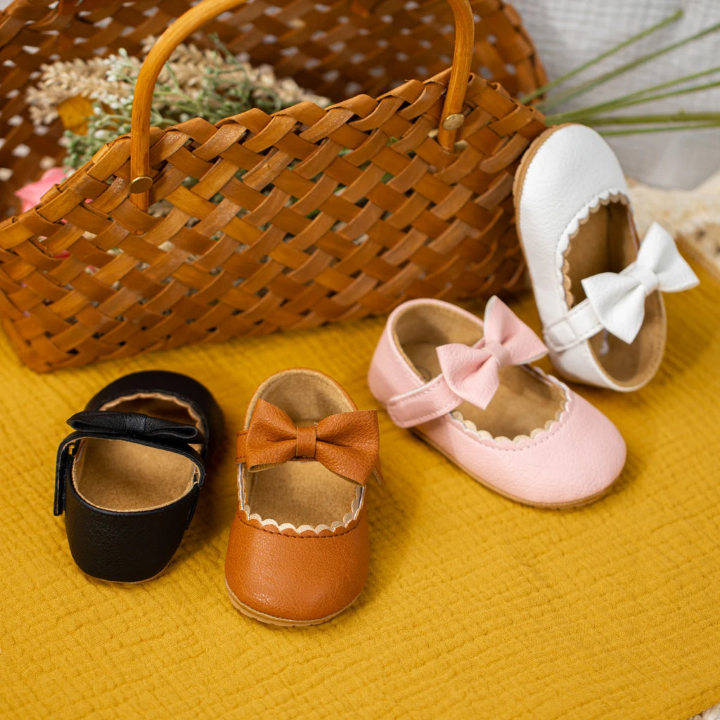 Zapatos Retro de Princesa con Moño - Suela Suave Antideslizante (0-18M)