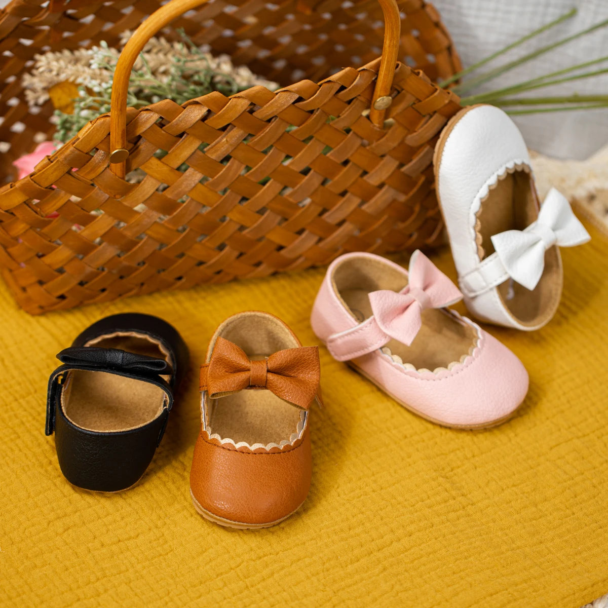 Zapatos Retro de Princesa con Moño - Suela Suave Antideslizante (0-18M)