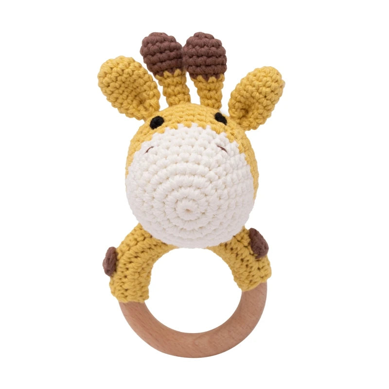 Sonaja/Mordedora de animalitos y frutas tejidos a Crochet | Anillo de Madera Natural o Silicona