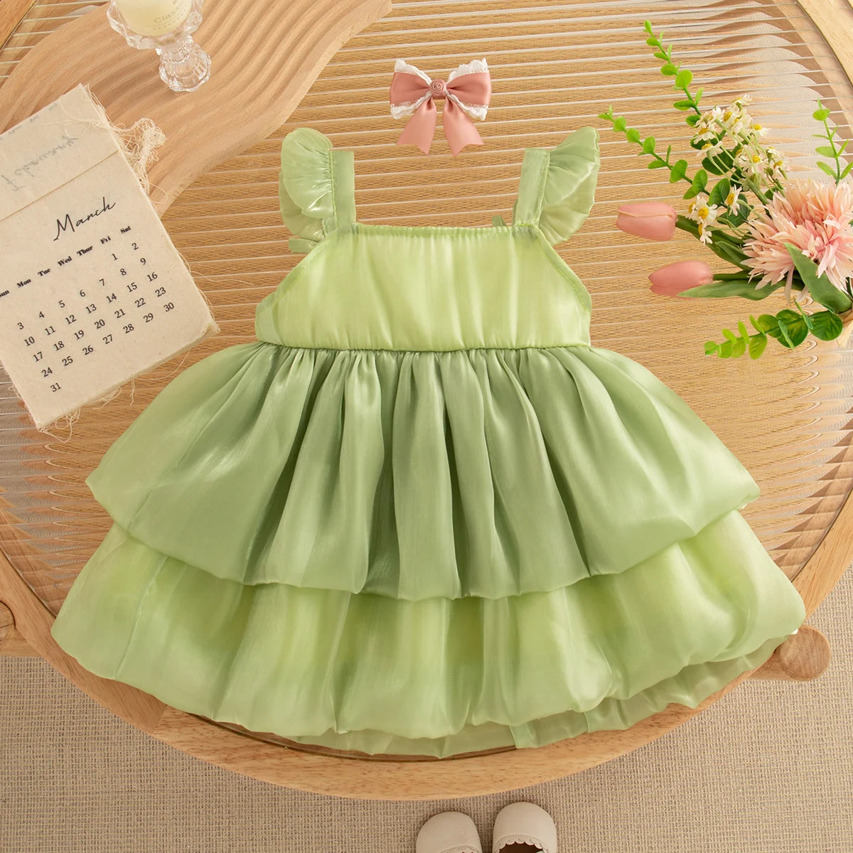 Vestido Princesa "Sueño Floral": Tutú de Capas con Lazo (6M-3T)