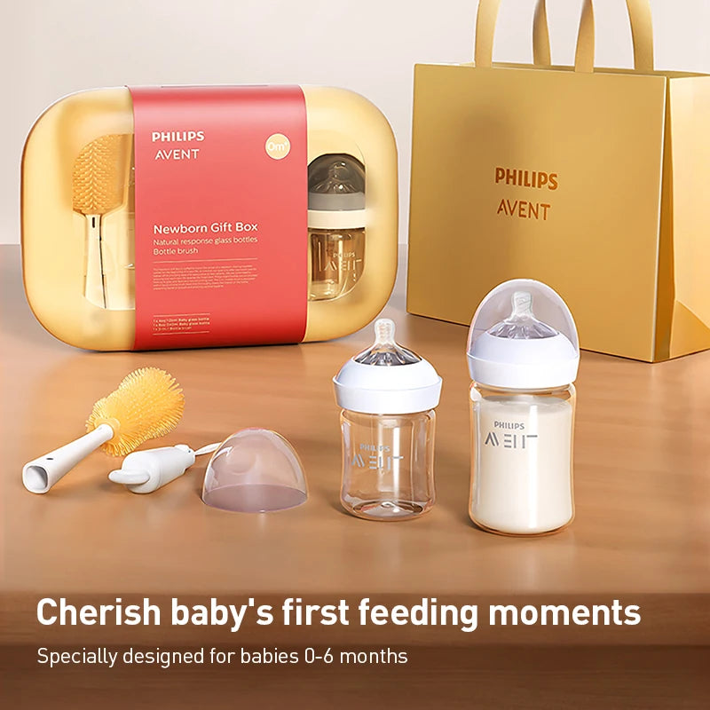 Set de Regalo Philips Avent para Recién Nacidos | Biberones de Vidrio Puro y Cepillo 3 en 1