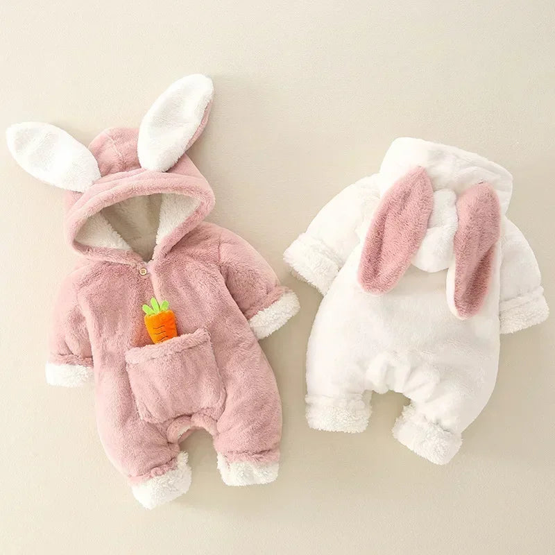 Mameluco de Conejito Ultra-Suave y Cálido (Lana Coral) (3-18M)