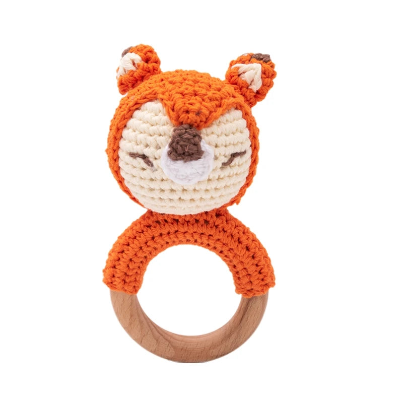 Sonaja/Mordedora de animalitos y frutas tejidos a Crochet | Anillo de Madera Natural o Silicona