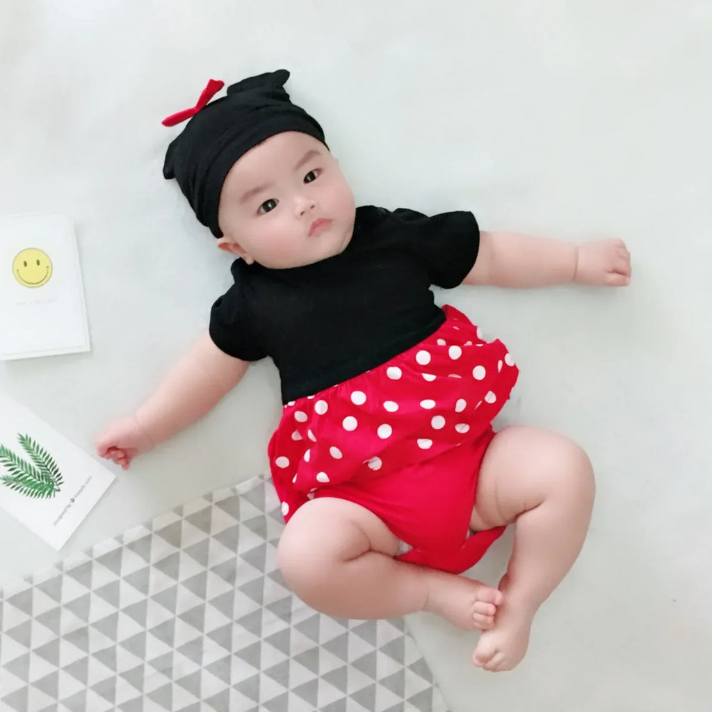 Conjunto de Verano Mickey y Minnie Mouse  | Mameluco y Falda (0-12M)