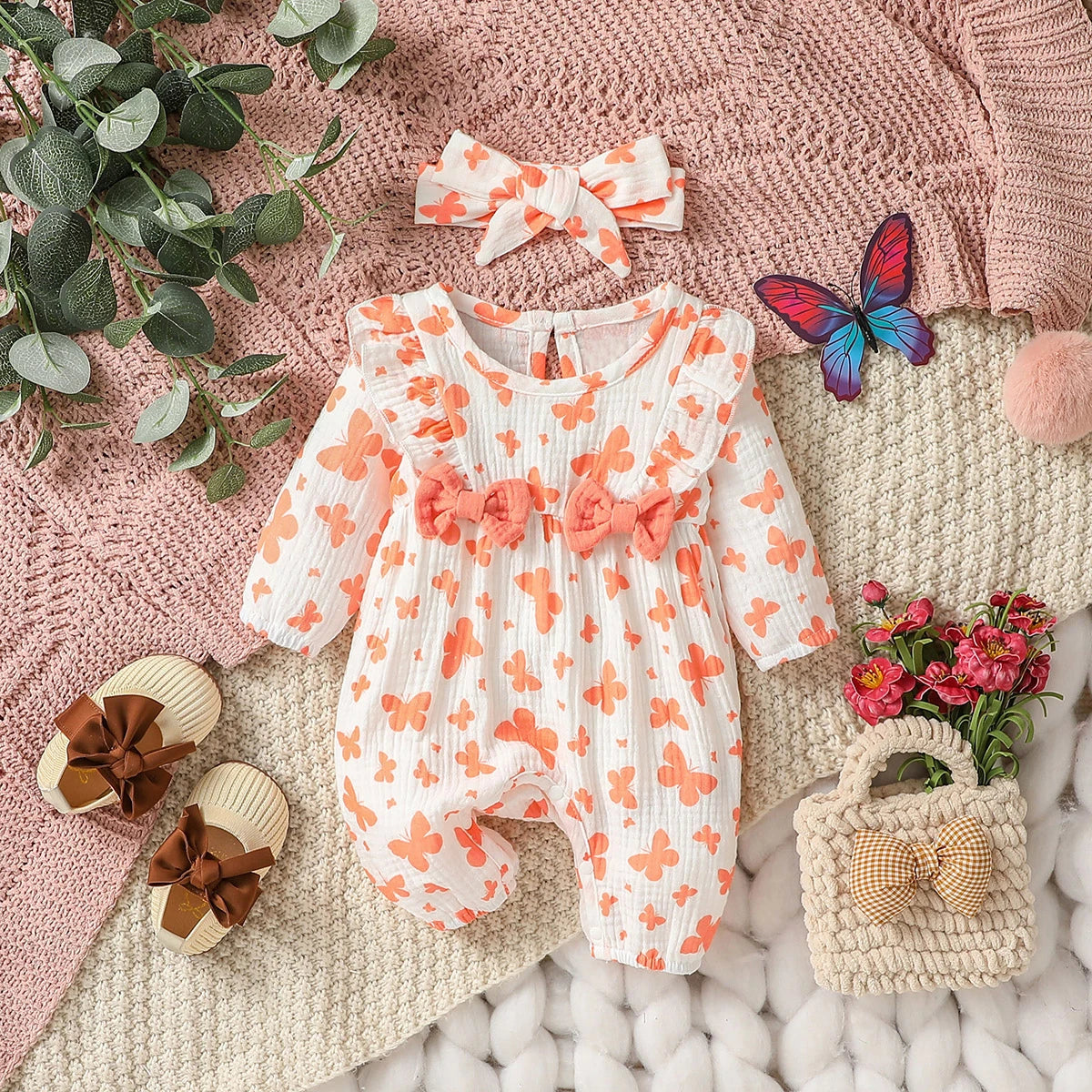 Mameluco Floral con Diadema (0-6M)