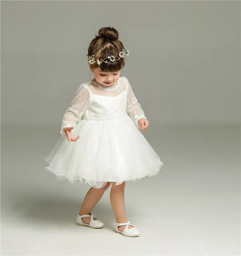 Vestido Blanco de Princesa para Bebé Niña | Bautizo, Boda y Primer Cumpleaños (0-24M)