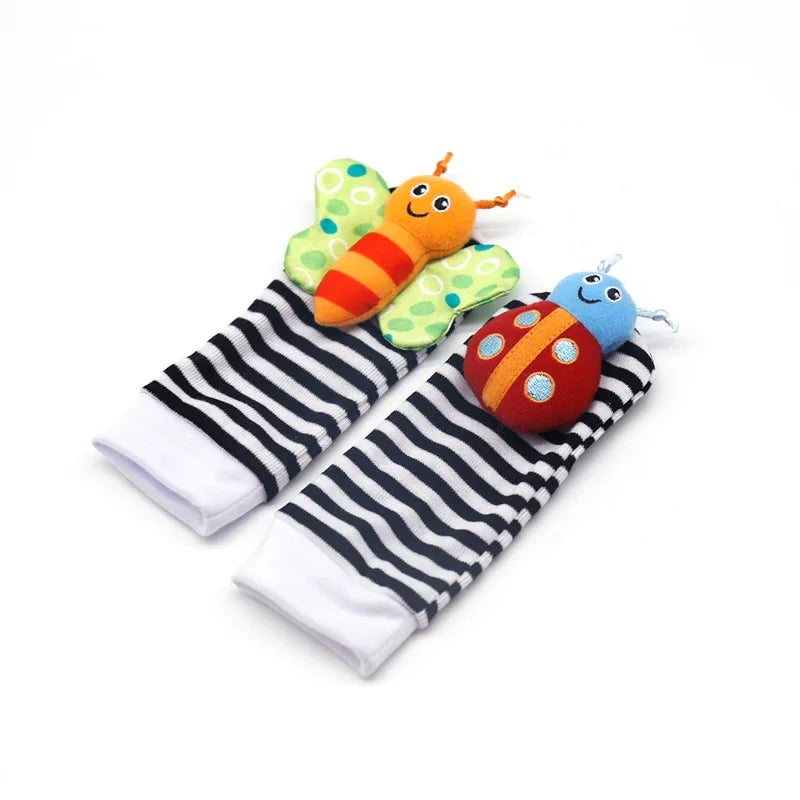 Kit de 4 Juguetes Sonajeros de Muñeca y Calcetín - Estimulación y Diversión de 0 a 12 Meses