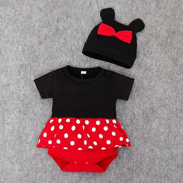 Conjunto de Verano Mickey y Minnie Mouse  | Mameluco y Falda (0-12M)