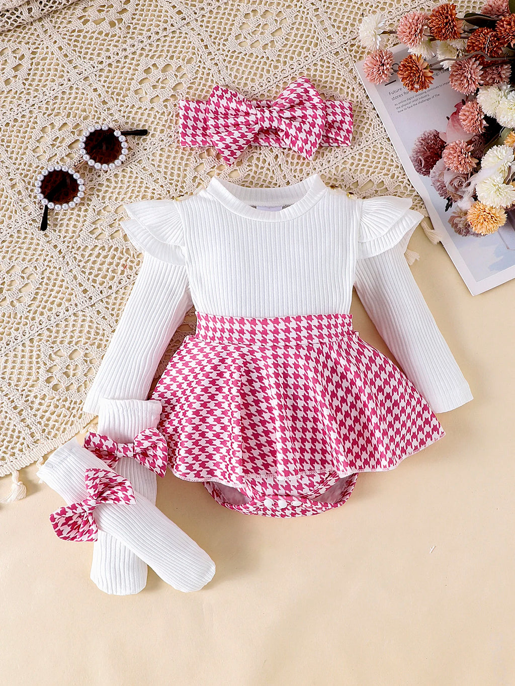Conjunto Falda de Cuadros y Diadema: Estilo y Dulzura (0-18M)