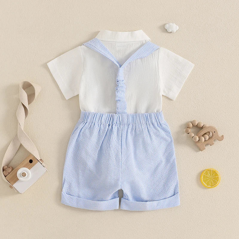 Conjunto Formal para Bebé : Mameluco, Pantalón Corto y Corbatín (0-18M)