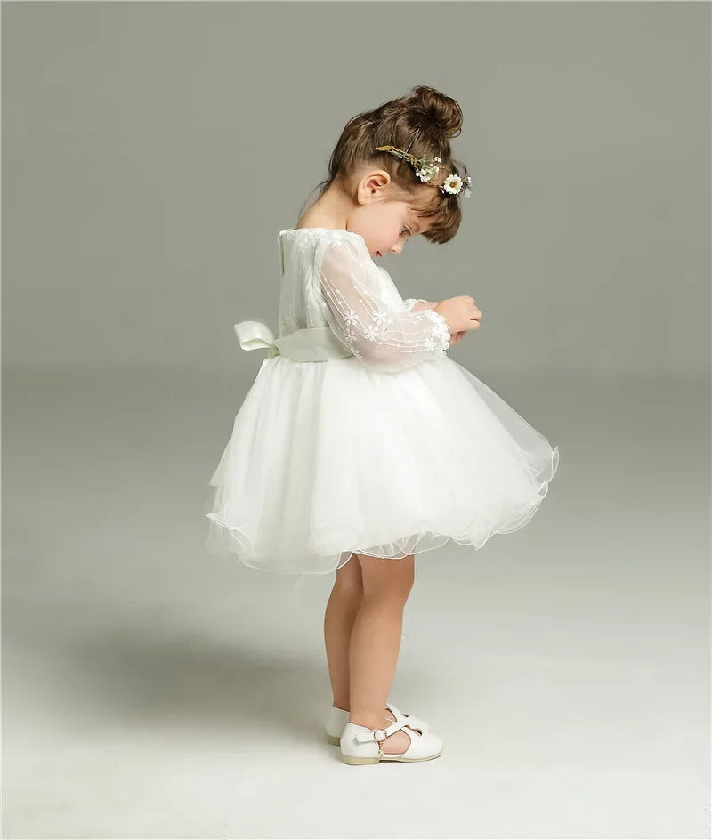 Vestido Blanco de Princesa para Bebé Niña | Bautizo, Boda y Primer Cumpleaños (0-24M)