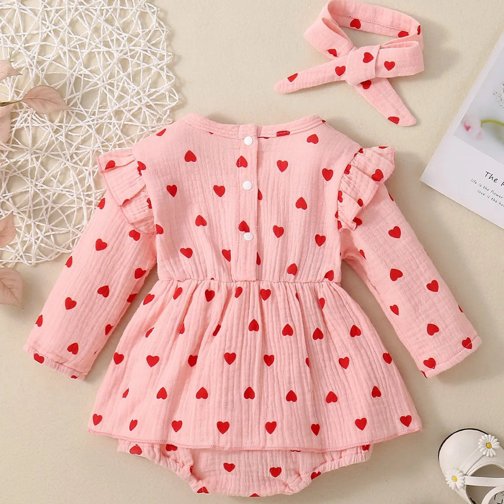 Vestido de Cuello Redondo con Corazones | Ocasiones Especiales y San Valentín (0-24M)