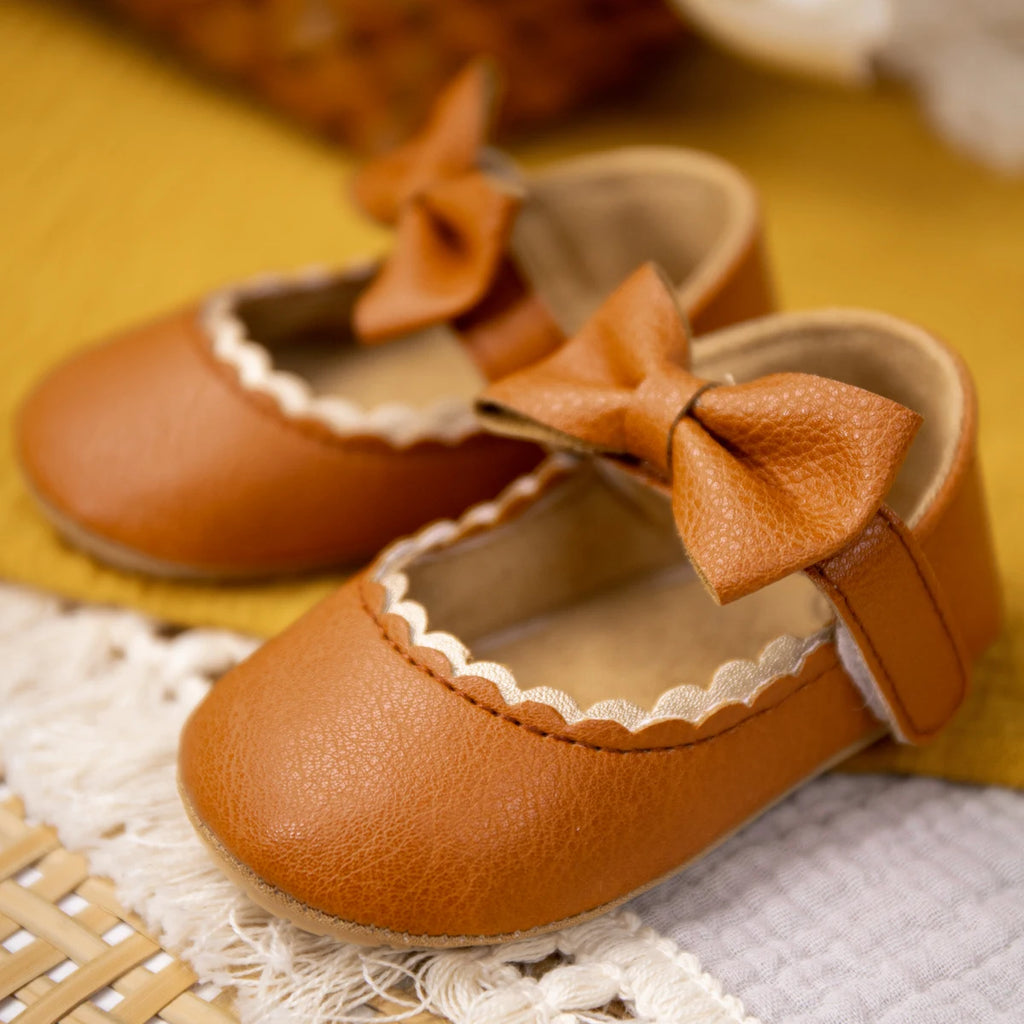 Zapatos Retro de Princesa con Moño - Suela Suave Antideslizante (0-18M)