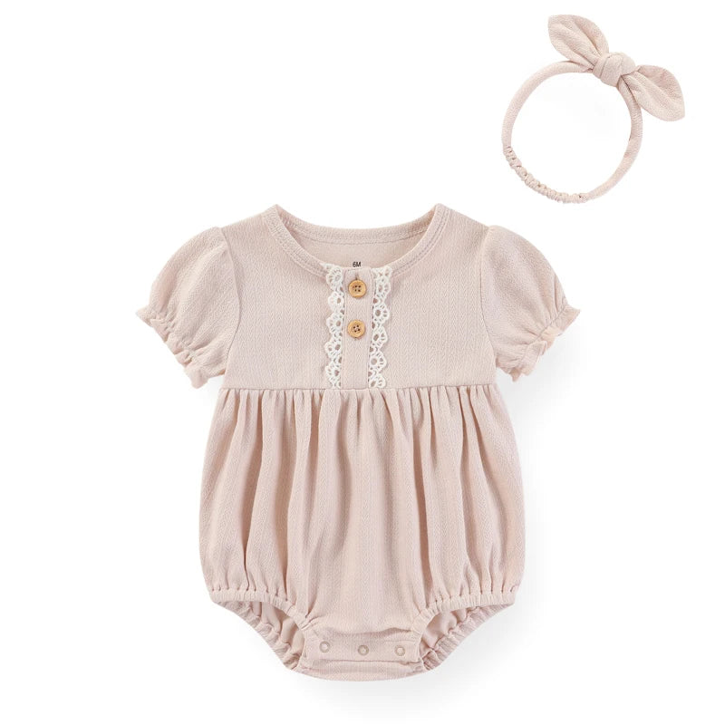 Conjunto de Pañalero de manga Corta y Diadema (6-24M)