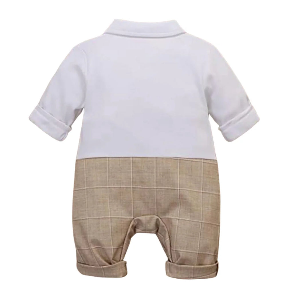 Conjunto Formal de Bebé Niño: Mameluco de Cuadros y Corbata de Moño (0-24M)