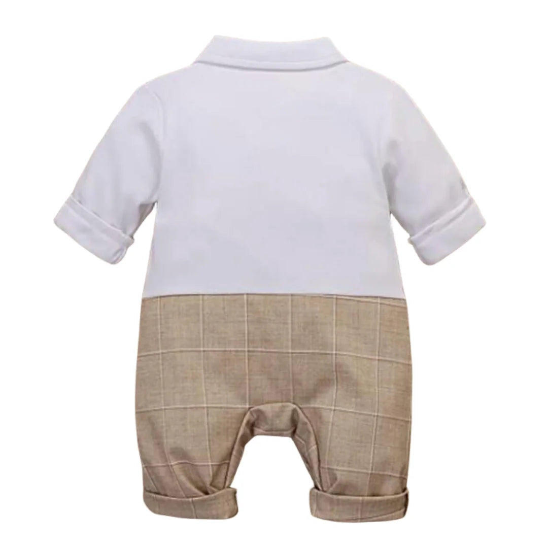 Conjunto Formal de Bebé Niño: Mameluco de Cuadros y Corbata de Moño (0-24M)