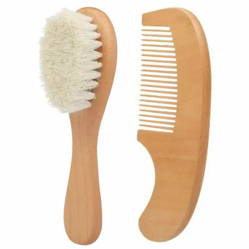 Set de Cuidado Bebe: Cepillo y Peine de Madera y Lana Natural