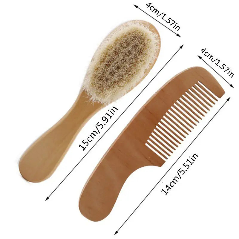 Set de Cuidado Bebe: Cepillo y Peine de Madera y Lana Natural