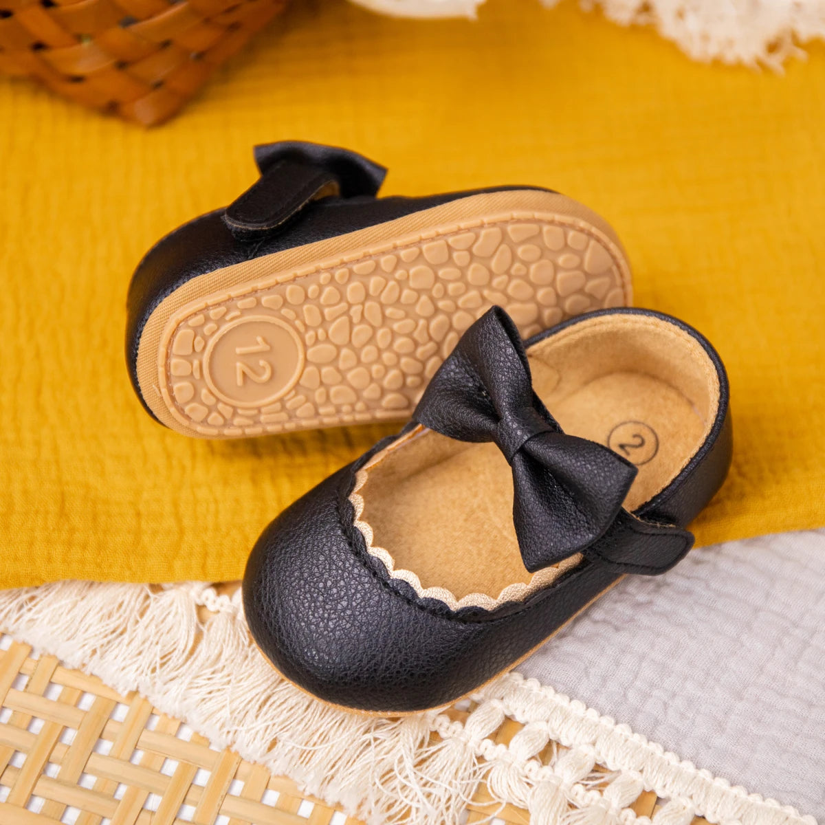 Zapatos Retro de Princesa con Moño - Suela Suave Antideslizante (0-18M)
