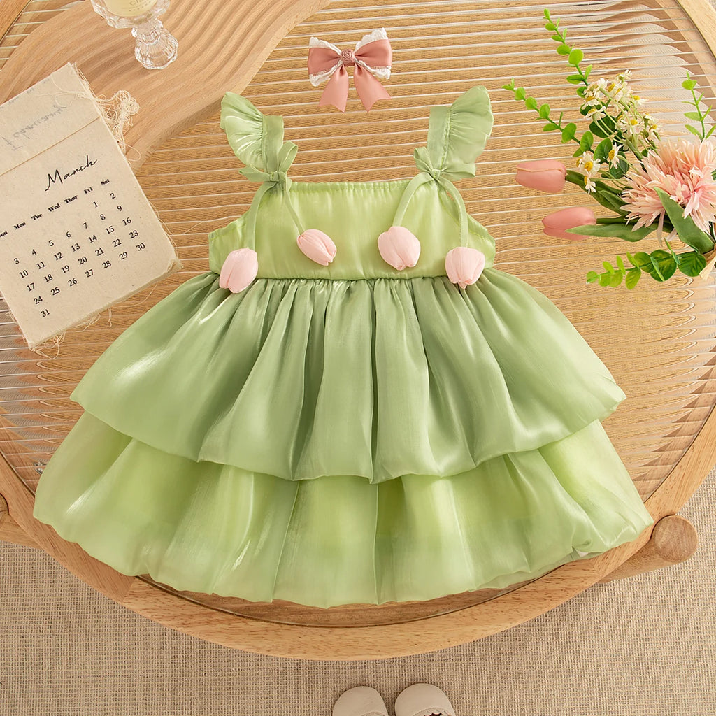 Vestido Princesa "Sueño Floral": Tutú de Capas con Lazo (6M-3T)