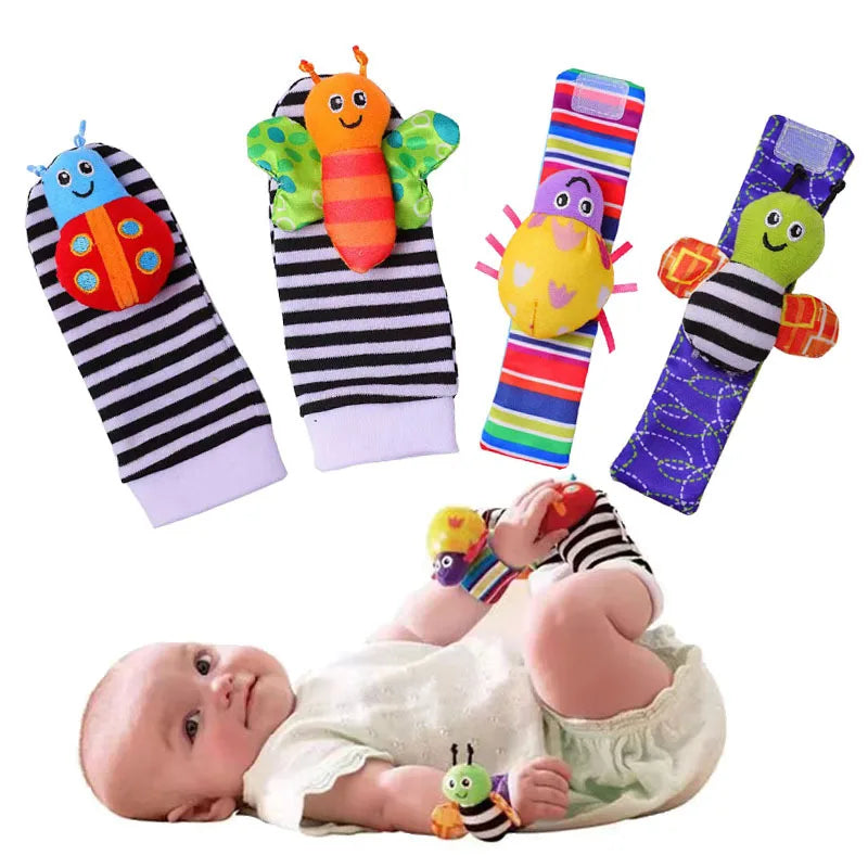 Kit de 4 Juguetes Sonajeros de Muñeca y Calcetín - Estimulación y Diversión de 0 a 12 Meses