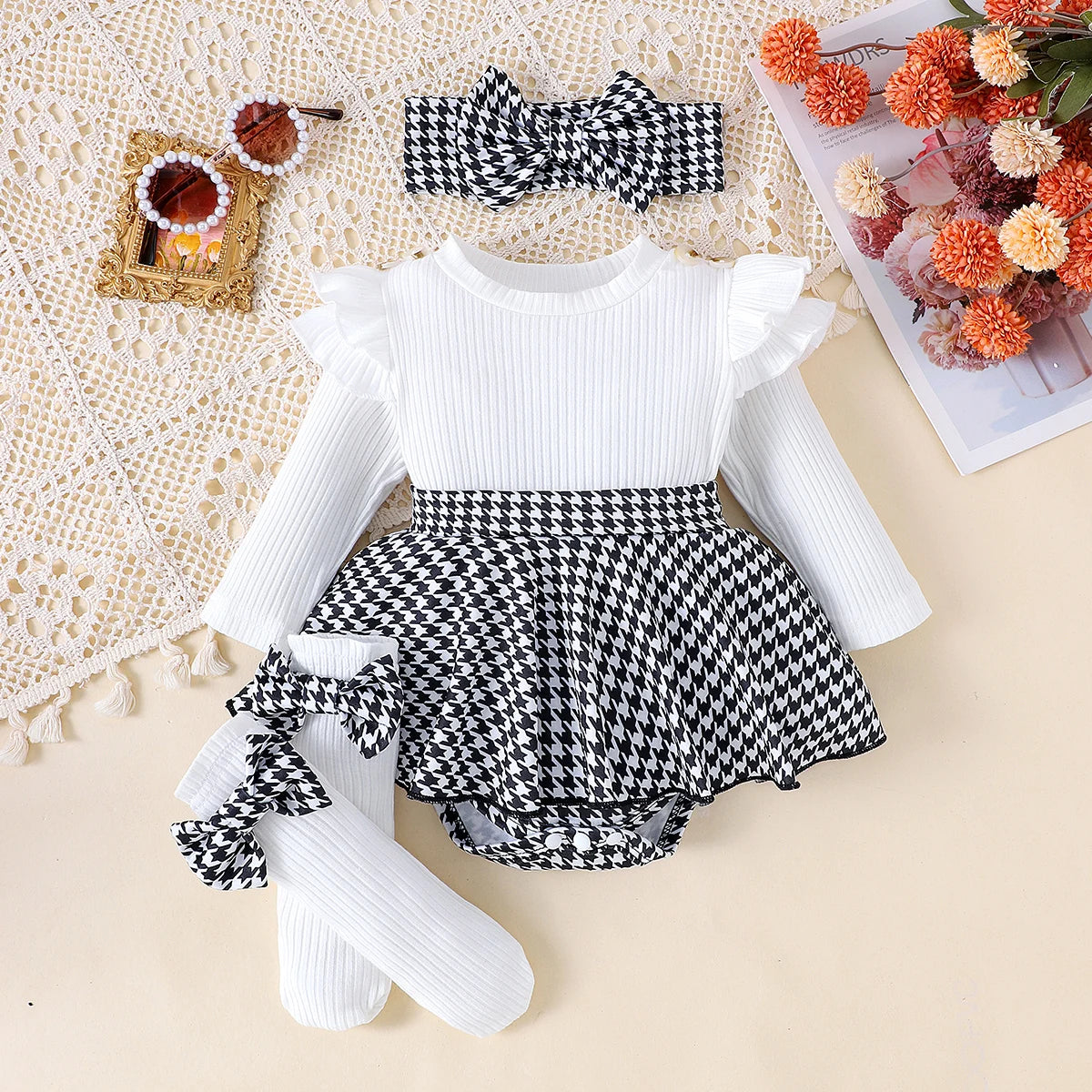 Conjunto Falda de Cuadros y Diadema: Estilo y Dulzura (0-18M)