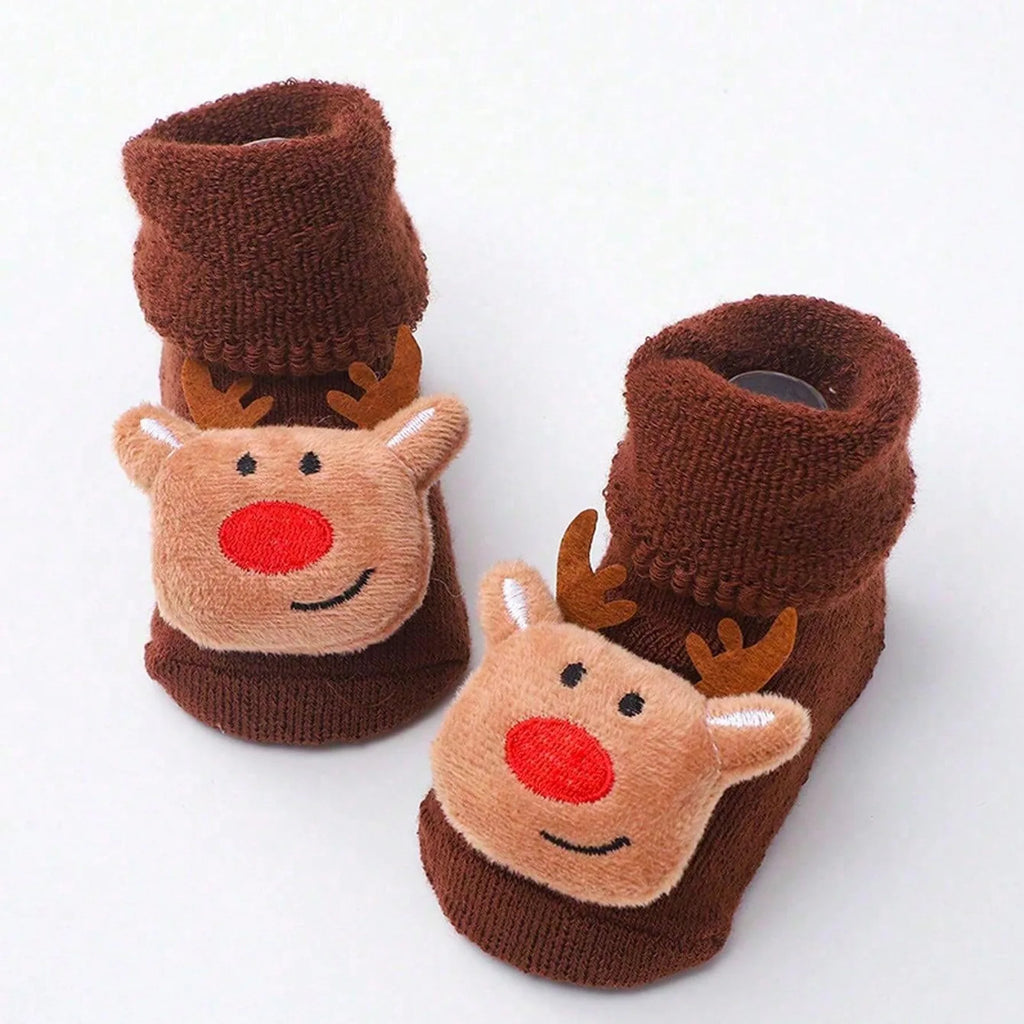 Calcetines Navideños Antideslizantes: Magia y Seguridad en sus Primeros Pasos (0-12M)