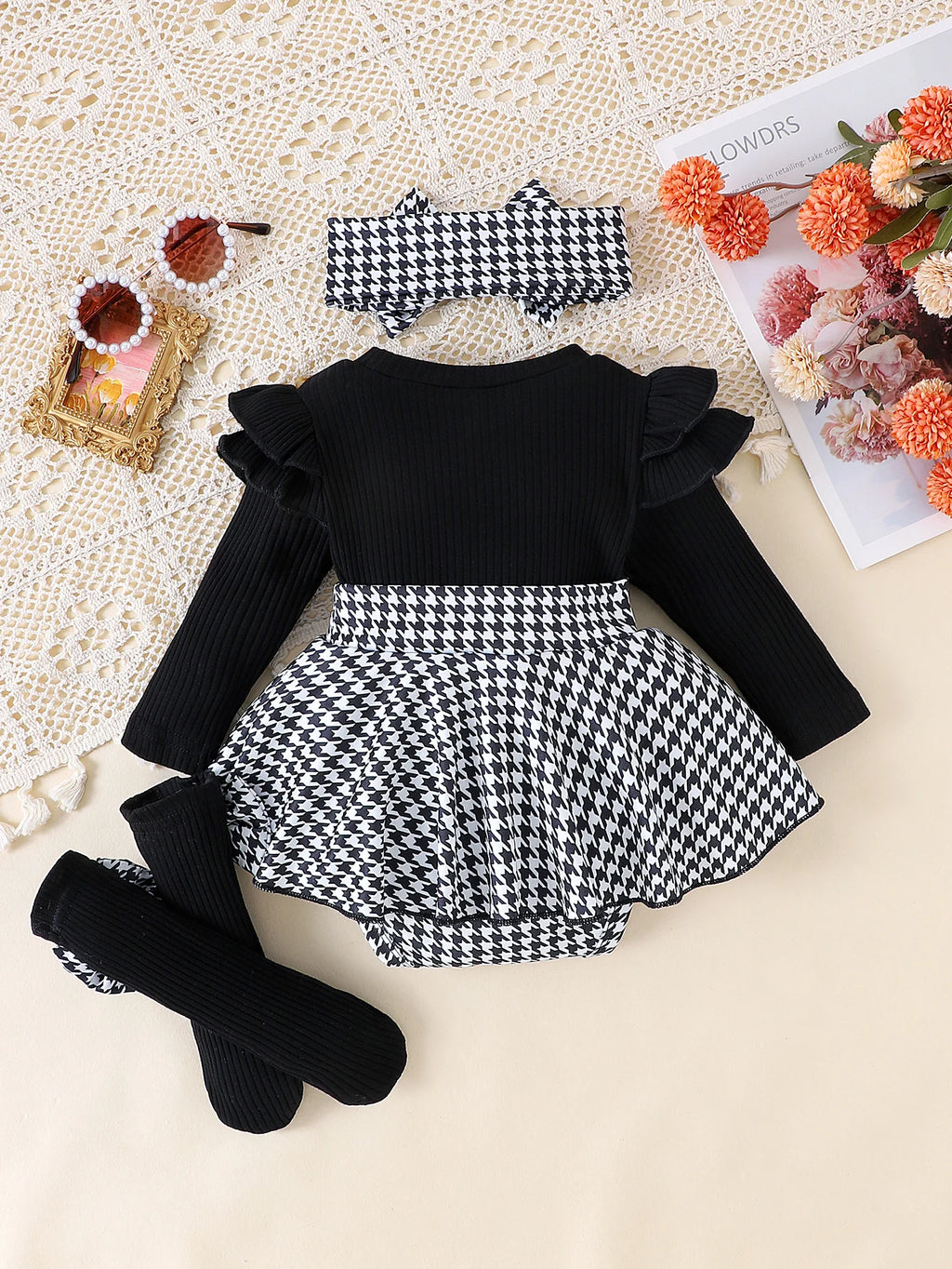 Conjunto Falda de Cuadros y Diadema: Estilo y Dulzura (0-18M)
