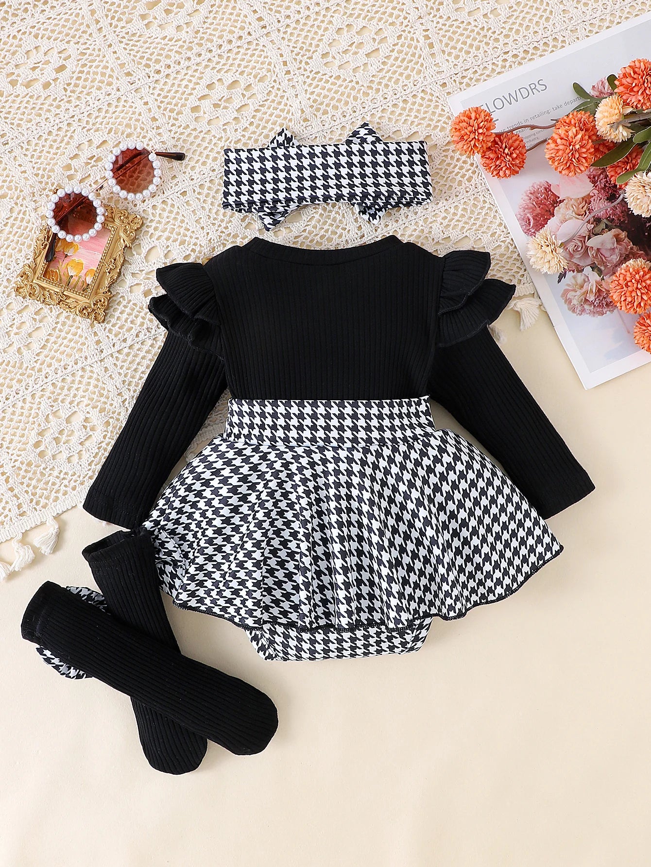 Conjunto Falda de Cuadros y Diadema: Estilo y Dulzura (0-18M)