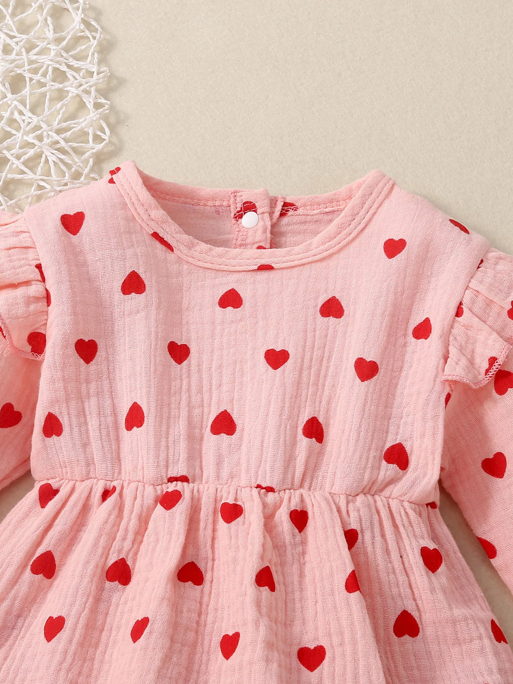 Vestido de Cuello Redondo con Corazones | Ocasiones Especiales y San Valentín (0-24M)