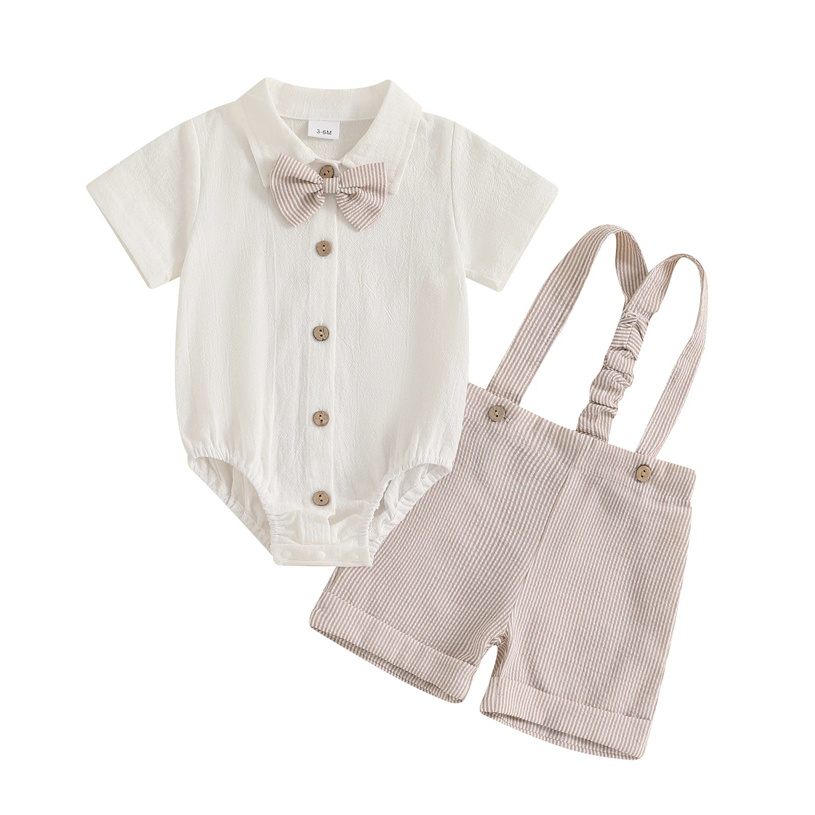Conjunto Formal para Bebé : Mameluco, Pantalón Corto y Corbatín (0-18M)